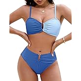 Blooming Jelly Womens Bikini Sets High Waisted Two Piece Swimsuit U Ring Linked Textured Sexy High Cut Swim Bathing Suit