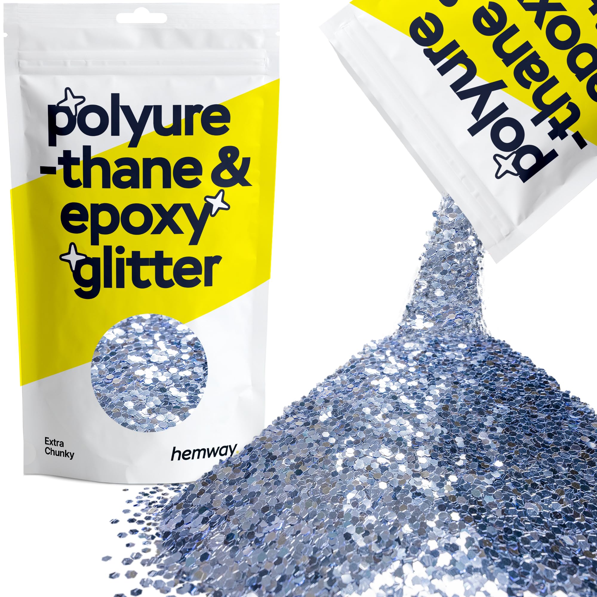 Hemway Resin Glitter Azure Blue 100g Extra Chunky | Polyurethane & Epoxy Glitter for Resin Crafts, Tumblers, Coasters, Floor & Table Art