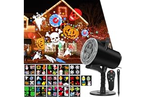 SUNBOX Christmas Halloween Lights Projector,Waterproof IP65 Indoor Motion Remote Control 10W LED Projector, 16 Slides Holiday Light Party Outdoor Garden House Apartment Kids Room Night Light