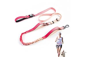 JETOG Heavy Duty Hands Free Dog Leash, 5-7 FT Reflective Adjustable Waist Dog Leash Belt with Padded Handles, Shock Absorbing Bungee and Car Seat Belt for Large Medium Dogs (Gradient Rose, XL)