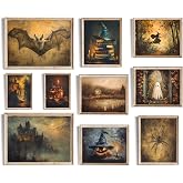 Vodefoad 10Pcs Vintage Halloween Canvas Wall Art Retro Pumpkin Poster Victorian Bat Ashland Witch Print Cute Ghost Pictures for Bedroom Gallery Kitchen wall paintings Decor(UNFRAMED)