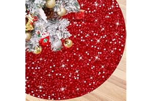 B-COOL Red Tree Skirt Christmas Tree Skirt 36 Inches Sequin Tree Skirts Velvet Tree Skirt for Mat Thick Fabric Christmas Tree