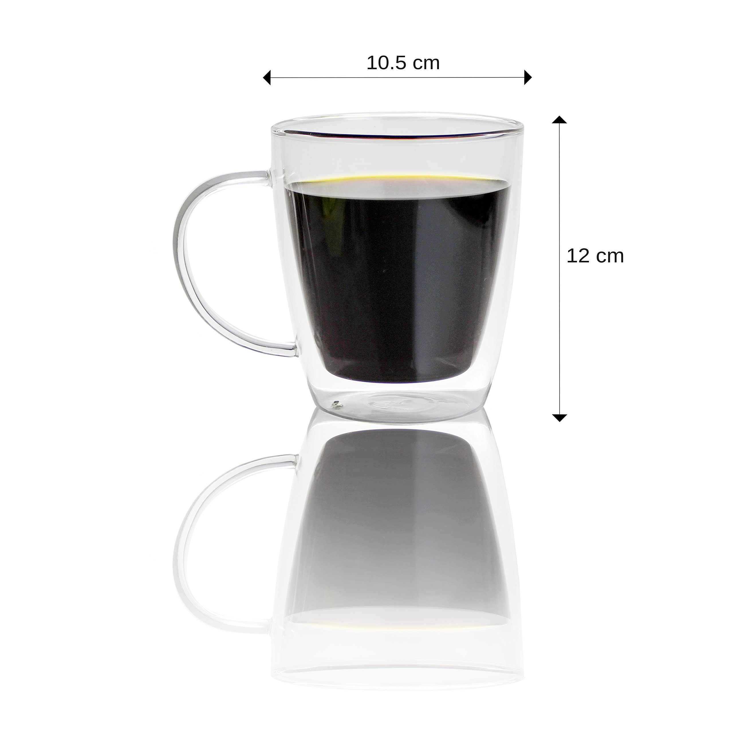 Doppelwandiges Glas Kaffee Tassen, 500ml, Set von 2, isoliertem Glas Tassen für Morgen heißen Kaffee, Tee oder kalte Getränke