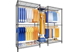 Ulif E12 Clothes Rack，Heavy Duty Freestanding Garment Rack with Shelves，Metal Clothing Closet Storage System for Hanging Clothes，71" W x 16" D x 76.5" H, Hold 960 lbs，Black