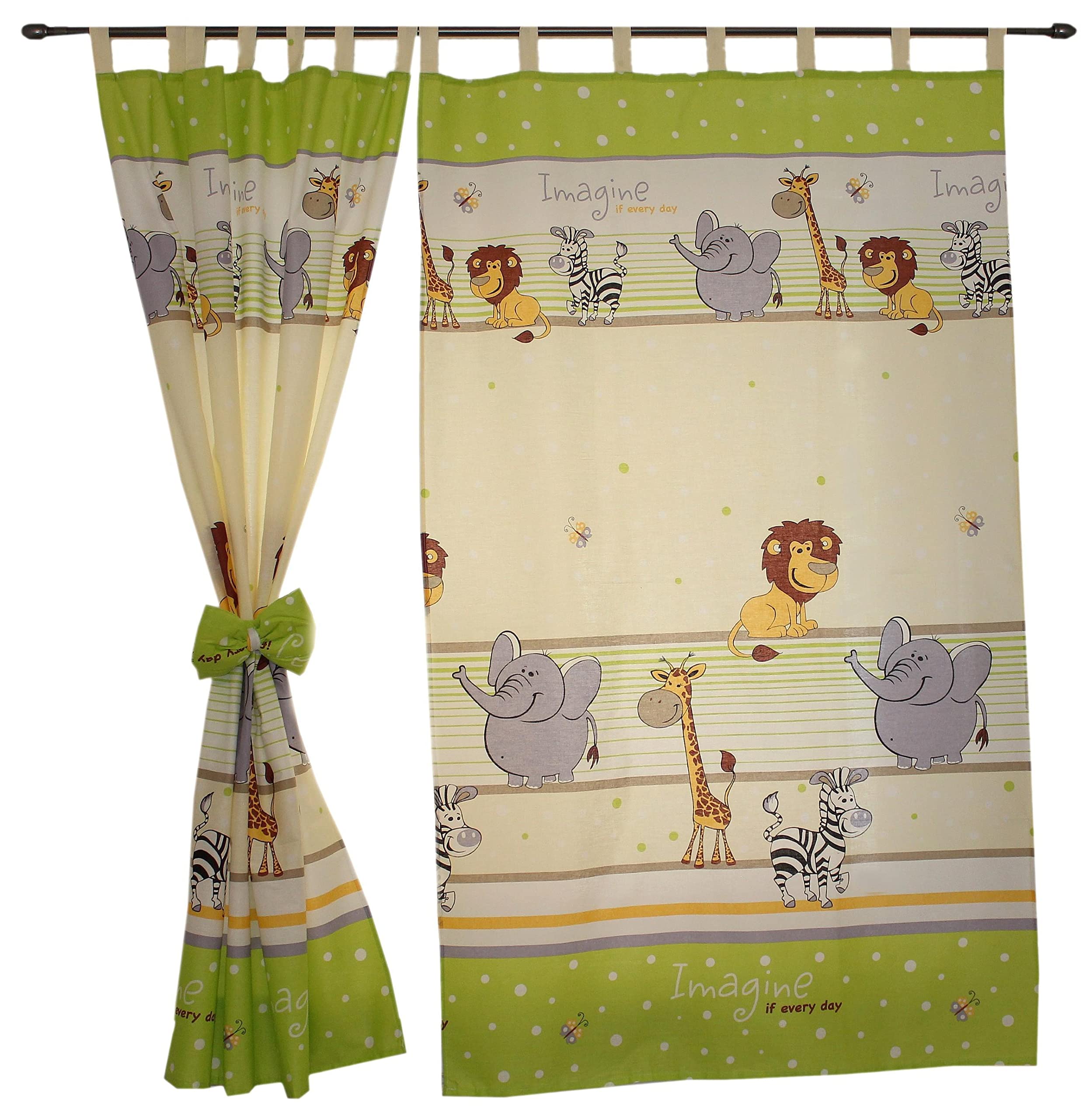 TupTam Children's Room Tab Top Curtains with Tiebacks, Imagine Green, ca. 155x95 cm — image 1