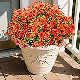 12 Bundles Artificial Fake Mums for Outdoor Planters, Artificial Fall Flowers Outdoor, Faux Plants Greenery Orange Daisy Bulk, UV Resistant No Fade, Faux Plastic Garden Porch Patio Fall Home Decor