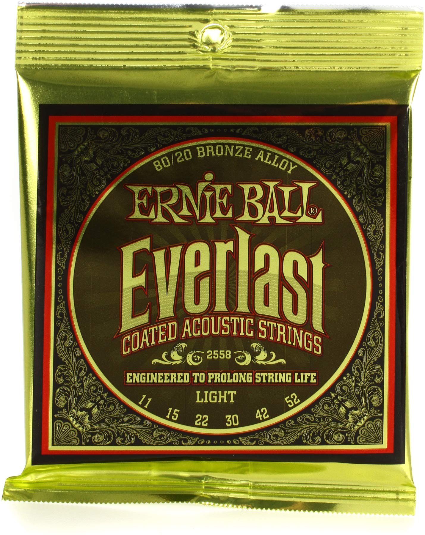 Ernie Ball Everlast Light Coated 80/20 Bronze Acoustic Guitar Strings - 11-52 Gauge