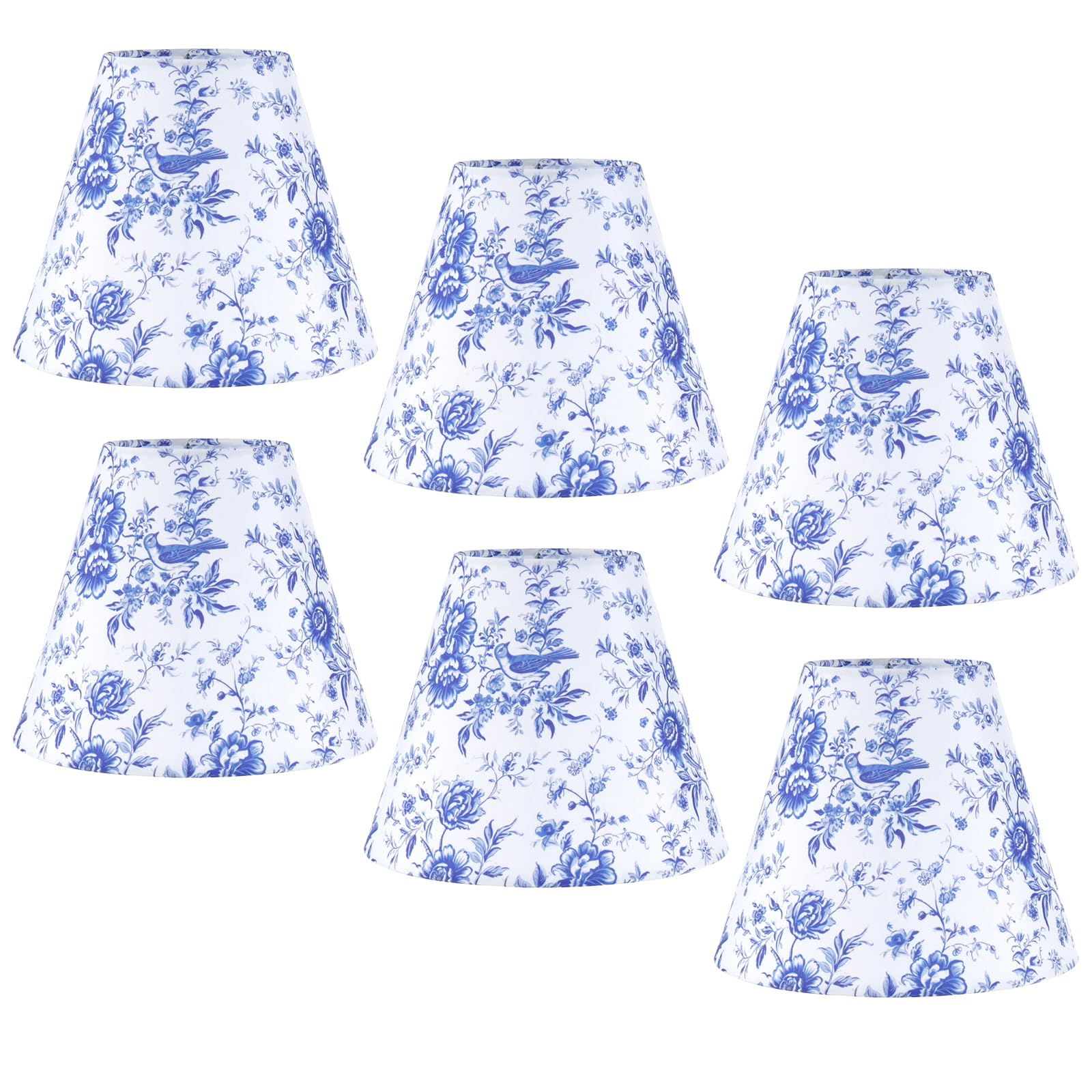 Photo 1 of 6 Pcs Chandelier Shades Small Chinoiserie Lamp Shade Toile Clip Bulbs Lampshade Blue Floral Lamp Chimney Cover Decorative Countryside Chandelier Lamp Shade (3 x 6 x 5 Inch)