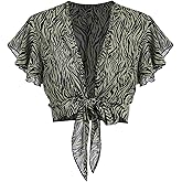 ZAFUL Women's Chiffon Cropped Bolero Sheer Shrugs for Dress Short Sleeve Tie Front Cardigan