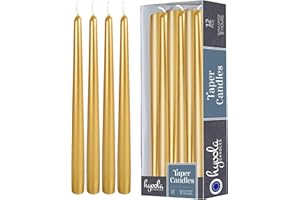 Hyoola Tall Taper Candles - 10 Inch Metallic Gold Dripless, Unscented Dinner Candle - Paraffin Wax with Cotton Wicks - 8 Hour Burn Time (Pack of 12)