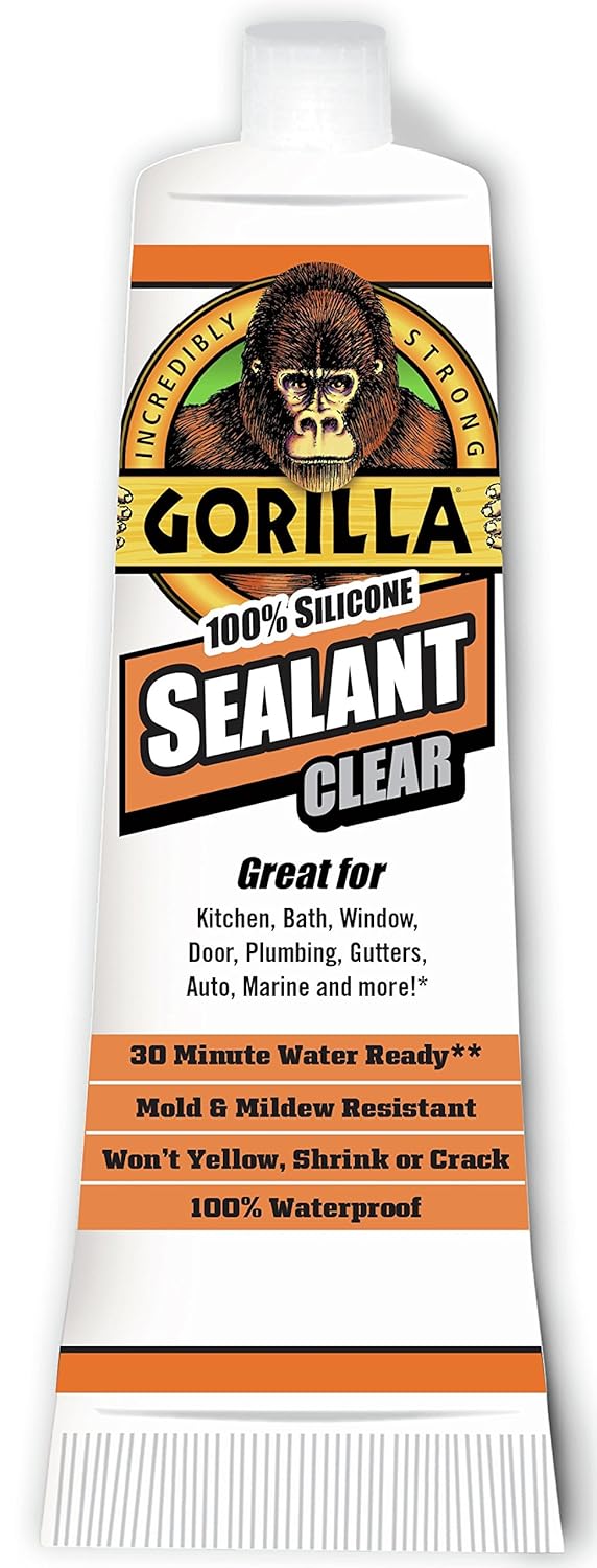 Gorilla 100 Percent Silicone Sealant Caulk, 2.8 ounce Squeeze Tube