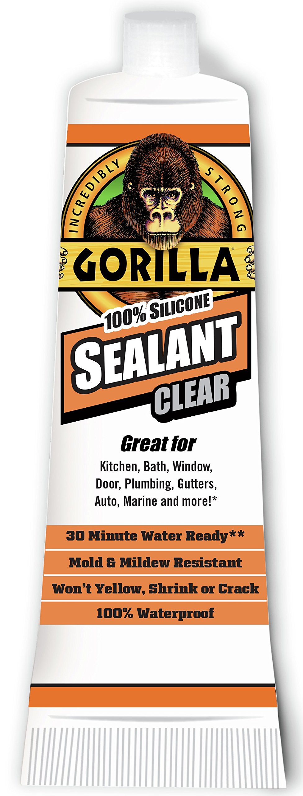 Gorilla 80900012 100 Silicone Sealant (2 Pack), 2.8 oz, Clear