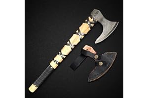 RISING CRAFTS Carbon Steel Viking Axe, Hatchet with Leather Sheath, Tomahawk Axe Outdoor Camping Hatchet Survival Axe | High Carbon Steel Blade Axe