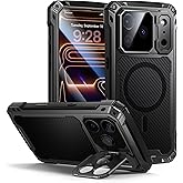 Lanhiem for iPhone 17 Pro Max Metal Case with Kickstand, Compatible with MagSafe, Built in Tempered Glass Screen Protector, Heavy Duty Shockproof Rugged Phone Cases, Full Body Tough Cover 6.9" (Black)
