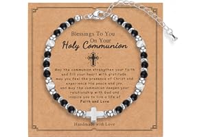 Rannyfol Tiny Natural Gemstone Cross Charm Bracelet, Christian First Communion Gifts for Daughter Girlfriend Mother, Meaningful Jewelry