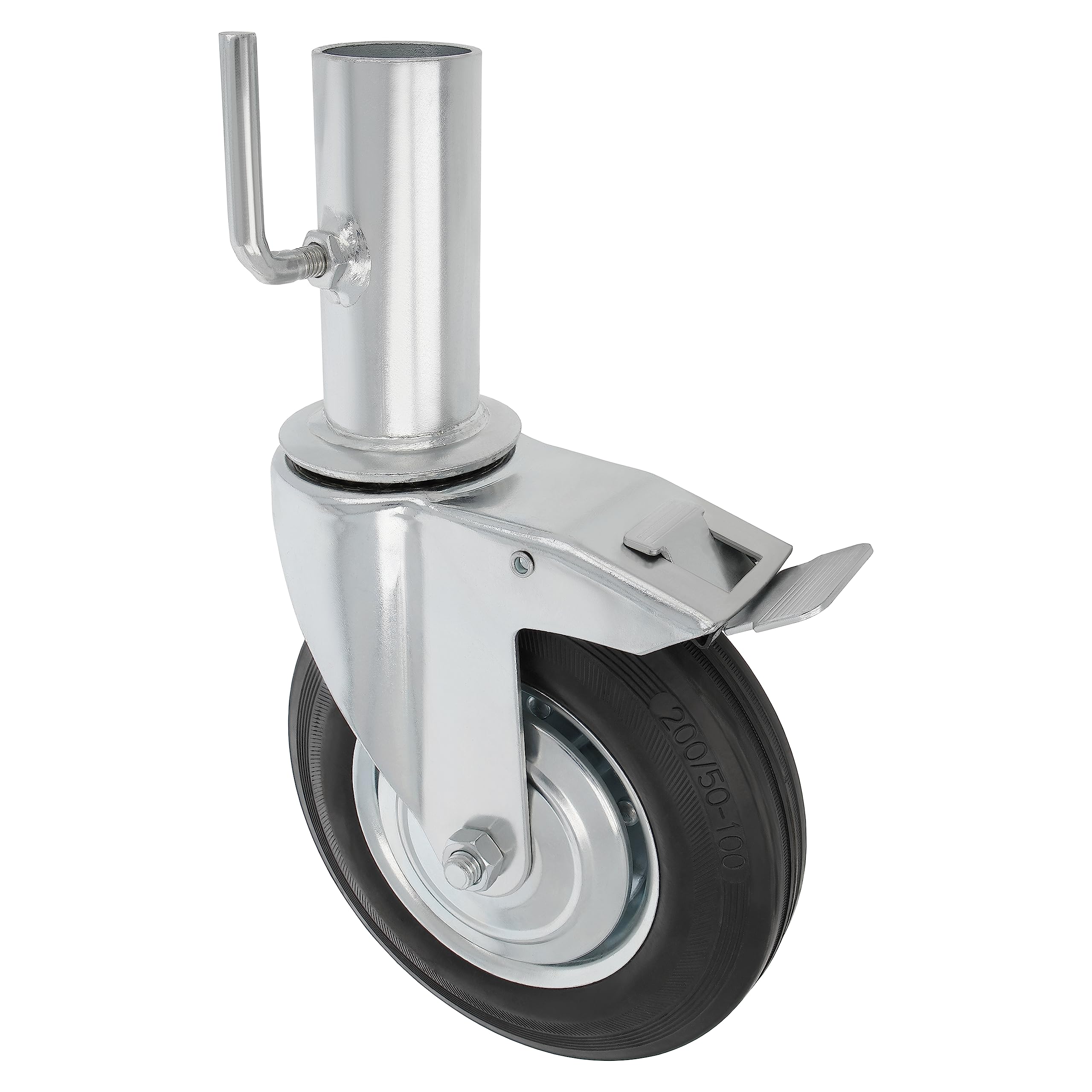 Amig - Female Scaffold Wheel with Brake | Ø200 mm | Metal Core and Rubber Band | Roller Bearings | Specially Designed for Industrial Use | Black