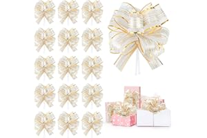AMCAMI 20 Pieces Christmas Pull Bows for Gift Wrapping Big White Bows for Christmas tree for Gift Baskets Wine Bottles Floral Decoration Ribbon and Bows for Wedding Birthdays Car Decoration