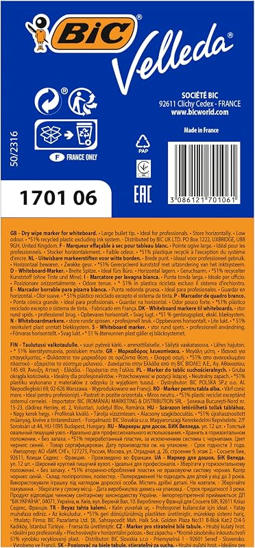 1701 Whiteboard Marker Velleda ECOlutions (Rundspitze, Strichstärke 1,4 mm) Schachtel à 12 Stück, blau
