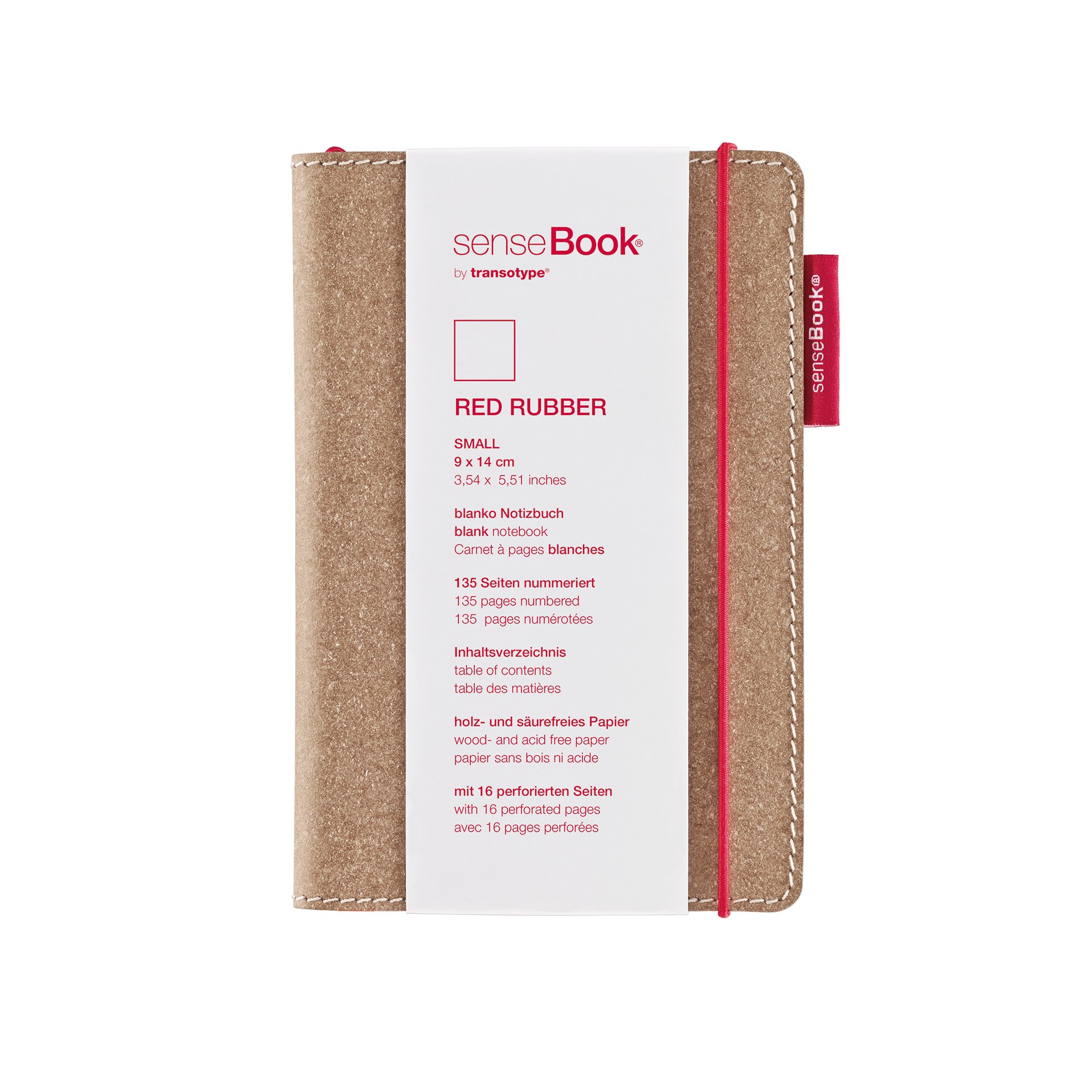 Transotype senseBook Small Leather Red Rubber Blank Notebook