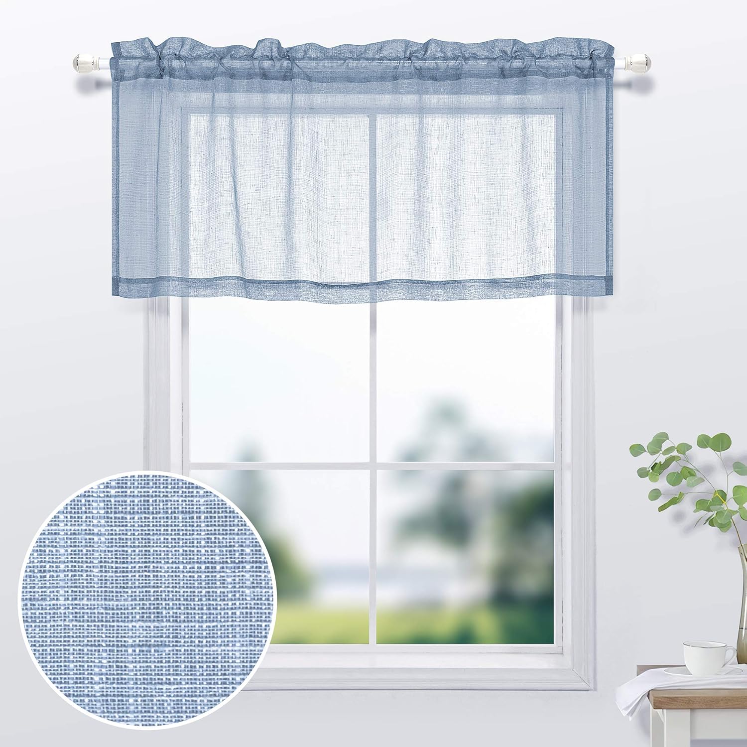 Blue Valances 18 Inches Long for Living Room 1 Panel Linen