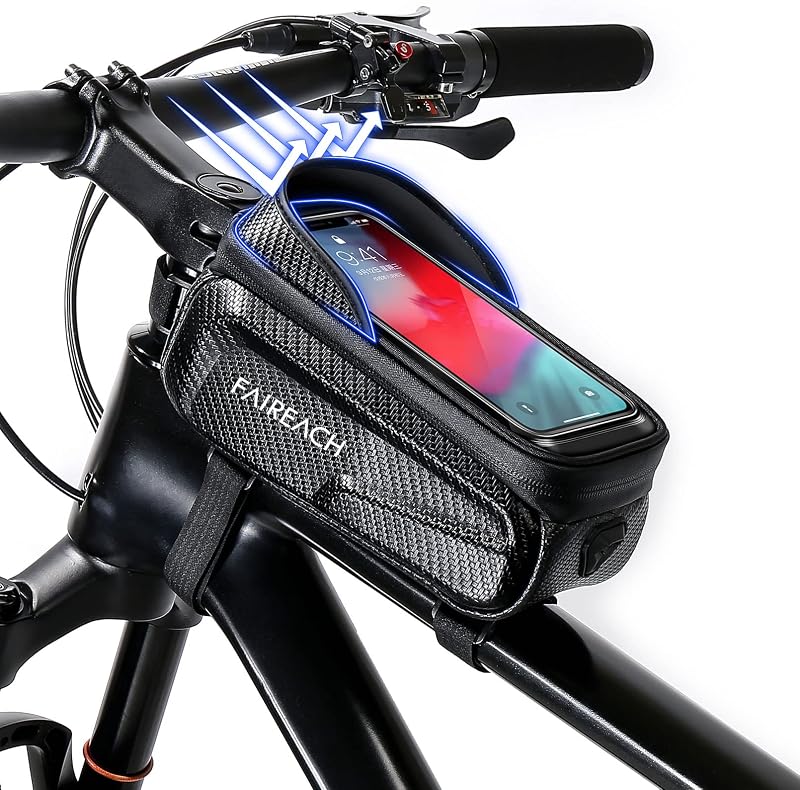 Faireach Bike Handlebar Bag with Phone Holder, Waterproof Front Frame Pouch