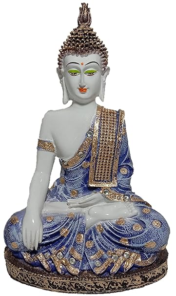 Global Grabbers Sitting Buddha Idol Statue Showpiece (Blue White)