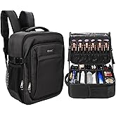 Relavel Makeup Backpack, Professional Travel Train Case Makeup Artist Kit Set Bag for Women Extra Large Cosmetic Organizer, Brush Storage Holder, with Adjustable High Dividers, Black