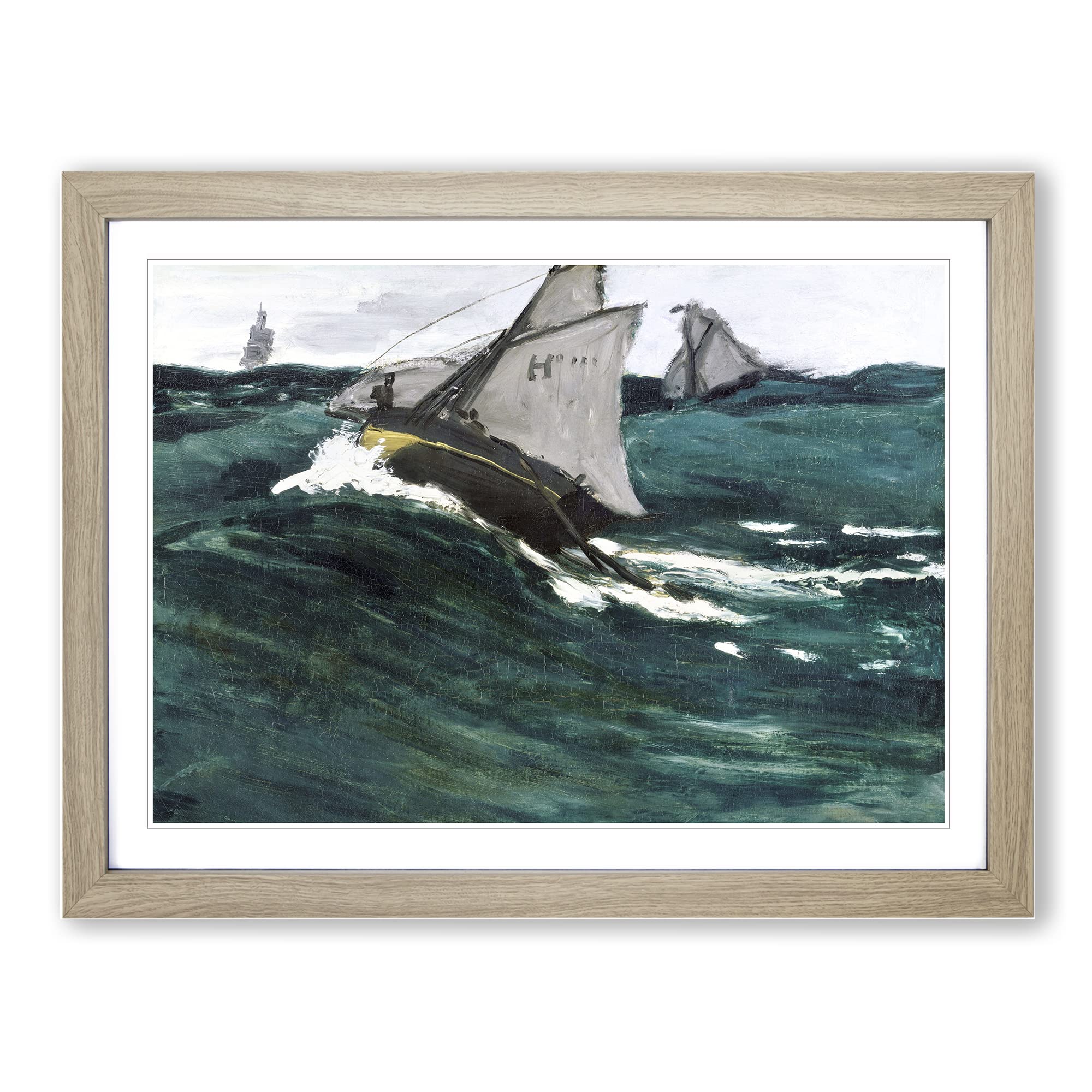 The Green Wave By Claude Monet Classic Painting Framed Print | A3 Oak Framed Wall Art | Ready to Hang | Classic Nautical Picture | Living Room Bedroom Lounge Office