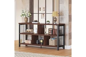 IBF Horizontal Bookshelf, Industrial 5 Cube Storage Organizer Open Shelf, Modern Wide Book Shelf for Bedroom Living Room, Rus