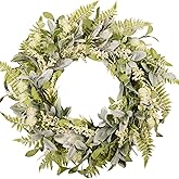 wwmira 21 Inch Artificial Eucalyptus Wreaths for Front Door - Mixed Greenery Leaves Wreath with White Berries on Grapevine Base, All Seasons Farmhouse Decor for Porch, Window, Indoor & Outdoor