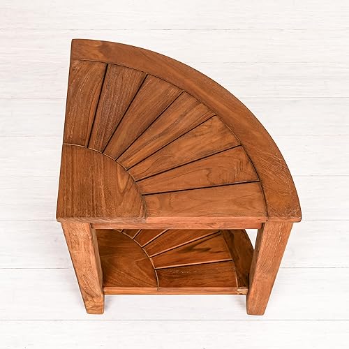 BEST HOME FASHION Teak Corner Shower Bench with Shelf, Teak Shower