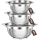 Stainless Steel Colander for Kitchen, Strainers and Colanders, 5-3-2 Qt | Essential Kitchen Gadgets, Large Metal Colander &amp; Food Strainers for Pasta Noodle, with Handle &amp; Base, Dishwasher Safe, 3 Pcs
