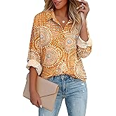 Zeagoo Button Down Shirts for Women Dressy Casual Floral Printed Collared Chiffon Blouse Long Sleeve Business Work Tops