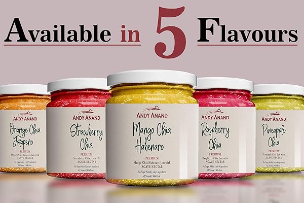 ANDY ANAND ORGANIC STRAWBERRY CHIA JAM 96% FRUIT, SWEETENED WITH AGAVE, ONLY 4 INGREDIENTS, LOW CALORIE, ALL NATURAL, NUTRITIVE AND ENERGETIC FOOD, VEGAN, GLUTEN FREE, GMO-FREE (9.6 OZ)