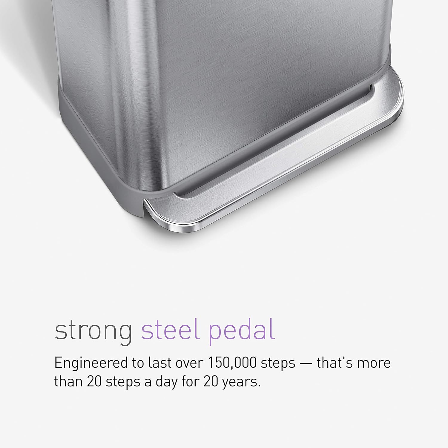 simplehuman 45 Liter Rectangular Hands-Free Kitchen Step Trash Can with Soft-Close, Brushed Stainless Steel with Plastic Lid: Home & Kitchen