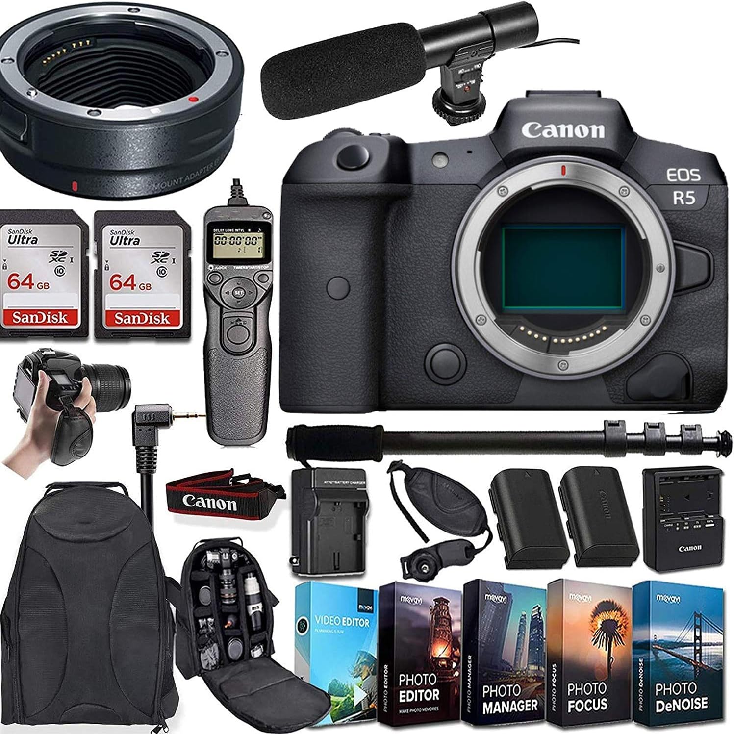 Amazon Com Canon Eos R5 Mirrorless Digital Camera Body Only And Mount Adapter Ef Eos R Bundle Deluxe Accessories Kit Camera Photo