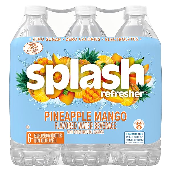 SPLASH REFRESHER PINEAPPLE MANGO FLAVOR WATER BEVERAGE 16.9 FL OZ PLASTIC BOTTLE PACK OF 6
