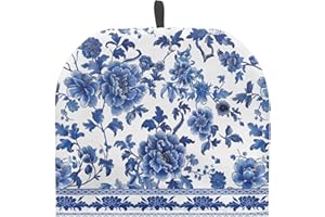 PJHEQOXE Machine Washable Tea Cozy for Teapot Stylish Blue White Flowers Pattern Tea Cosy Fabric Quilted Padding & Heat-Proof Teapot Cover Customized Soft Tea Cozy for Household Kitchen