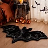 Tinideya Halloween Bat Rug 2x3 ft Bat Shaped Area Rug for Room Floor Decor | Faux Rabbit Fur Fluffy Bedside Shaggy Carpet, Serged Edge, with Anti Slip Stickers, Bathroom Playroom Home Floor Mat