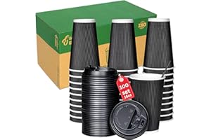 Ganfaner 100 Sets 16oz Disposable Paper Coffee Cups with Lids, Insulated Sleeves & Stirrers | Heat-Resistant for Hot Drinks (