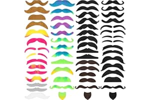 60 Pcs Fake Mustaches for Costume Parties, Cosplay, Halloween, Christmas, 20 Designs, Multicolored Suitable for All Ages