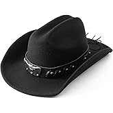 Lanzom Cowboy Hat for Women and Men with Shapeable Wide Brim Felt Western Hats for Cowboys and Cowgirls