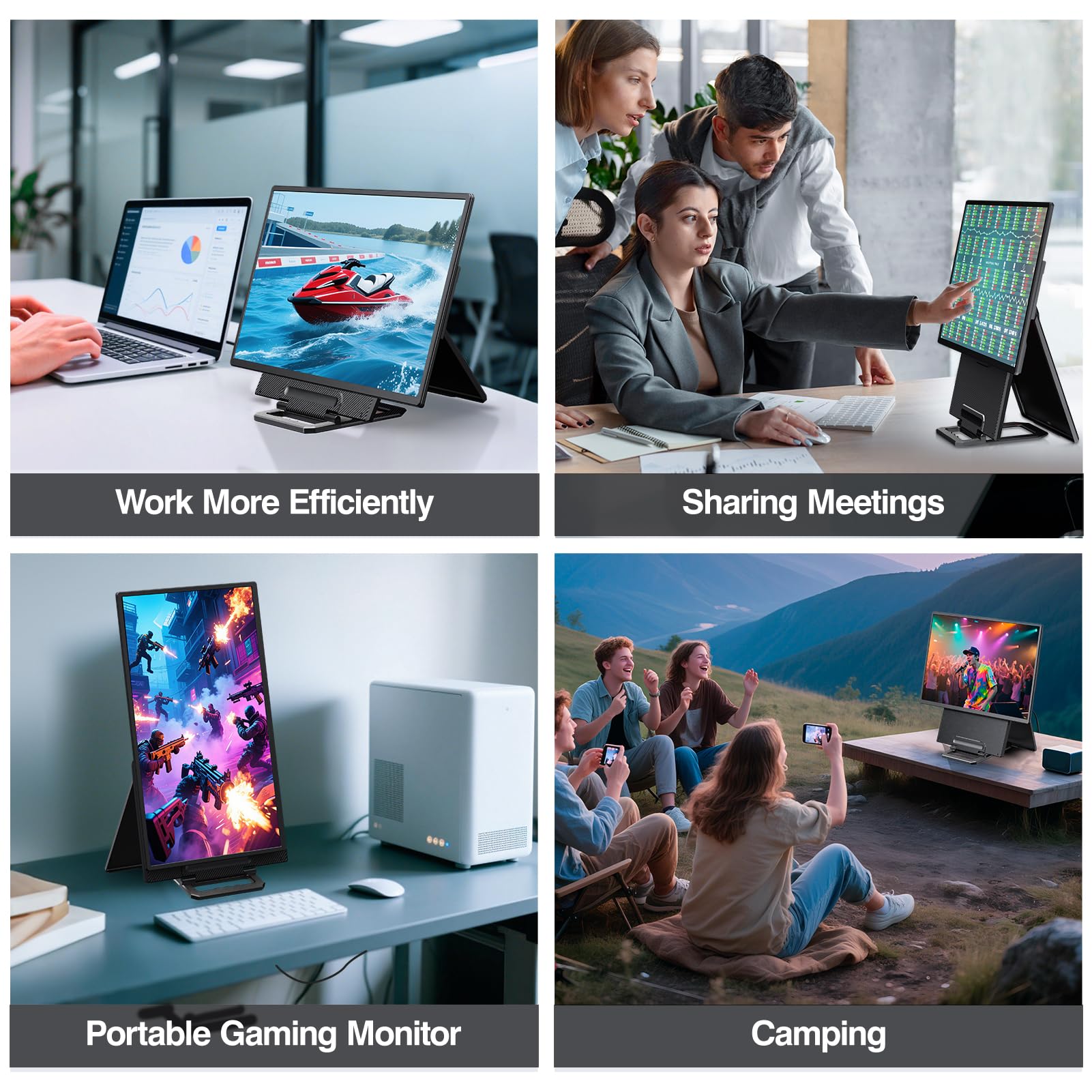 23.8'' Portable Monitor,FHD 1080P 100Hz IPS Laptop Screen Extender,USB-C HDMI Large Office Gaming Second Monitor Extender with Detachable Stand for Mac Windows PS5 Xbox Switch(Built-in Speakers)