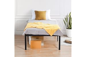 Olee Sleep 18 Inch Heavy Duty Steel Slat Anti-Slip Support, Easy Assembly Platform Bed Frame, Noise Free Steel Mattress Foundation, Maximum Storage, No Box Spring Needed, Black, Twin Size