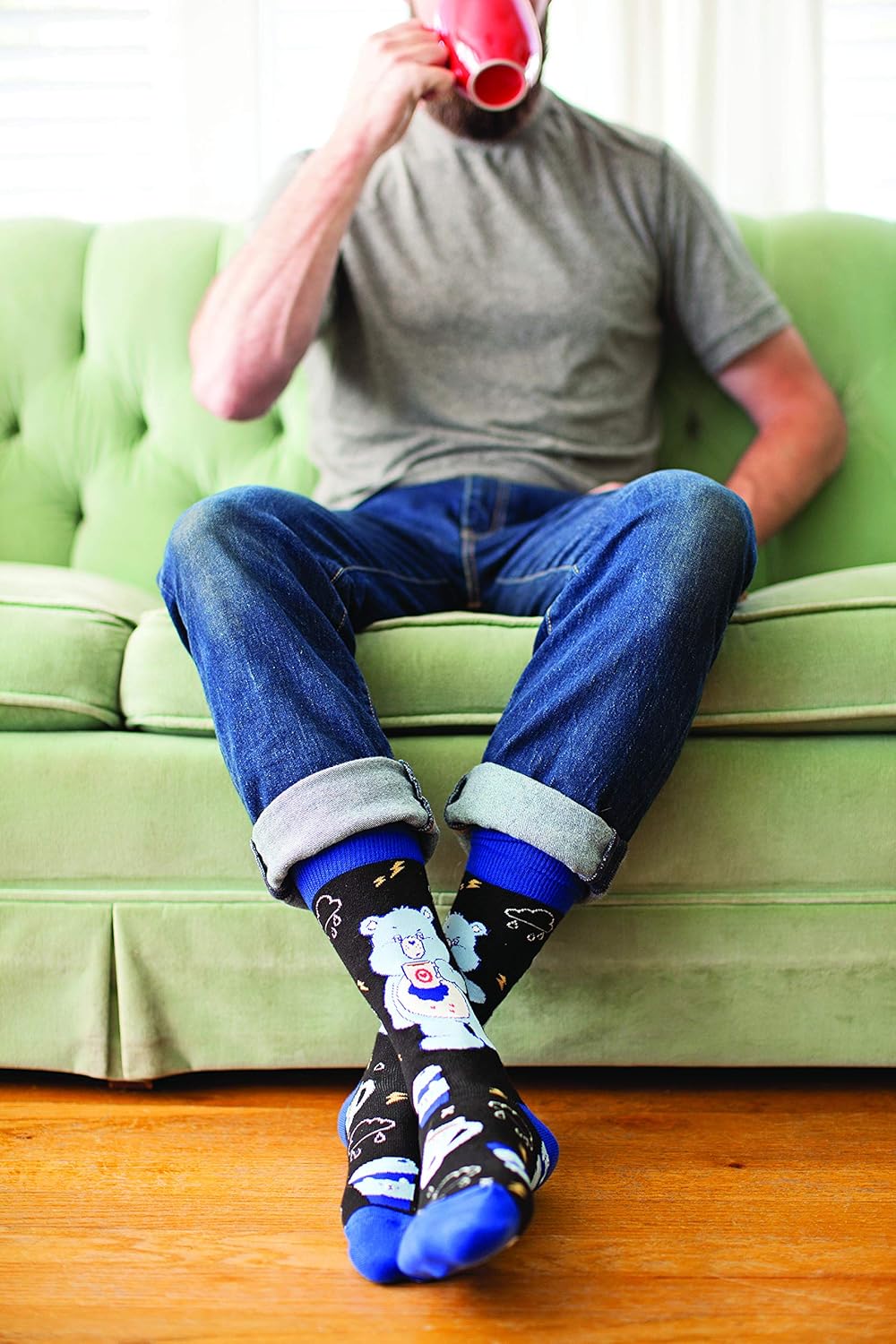 Socksmith Men's More Coffee Less Grumpy Care Bears Novelty Socks, Black: Shoes