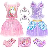 Princess Dress Up CLothes with Princess Shoes, Kids' Dress Up & Pretend Play Costumes for Little Girls, Mermaid & Unicorn Dress Up Toys Set for Toddlers, Christmas Birthday Gifts for 3-6 Role Play
