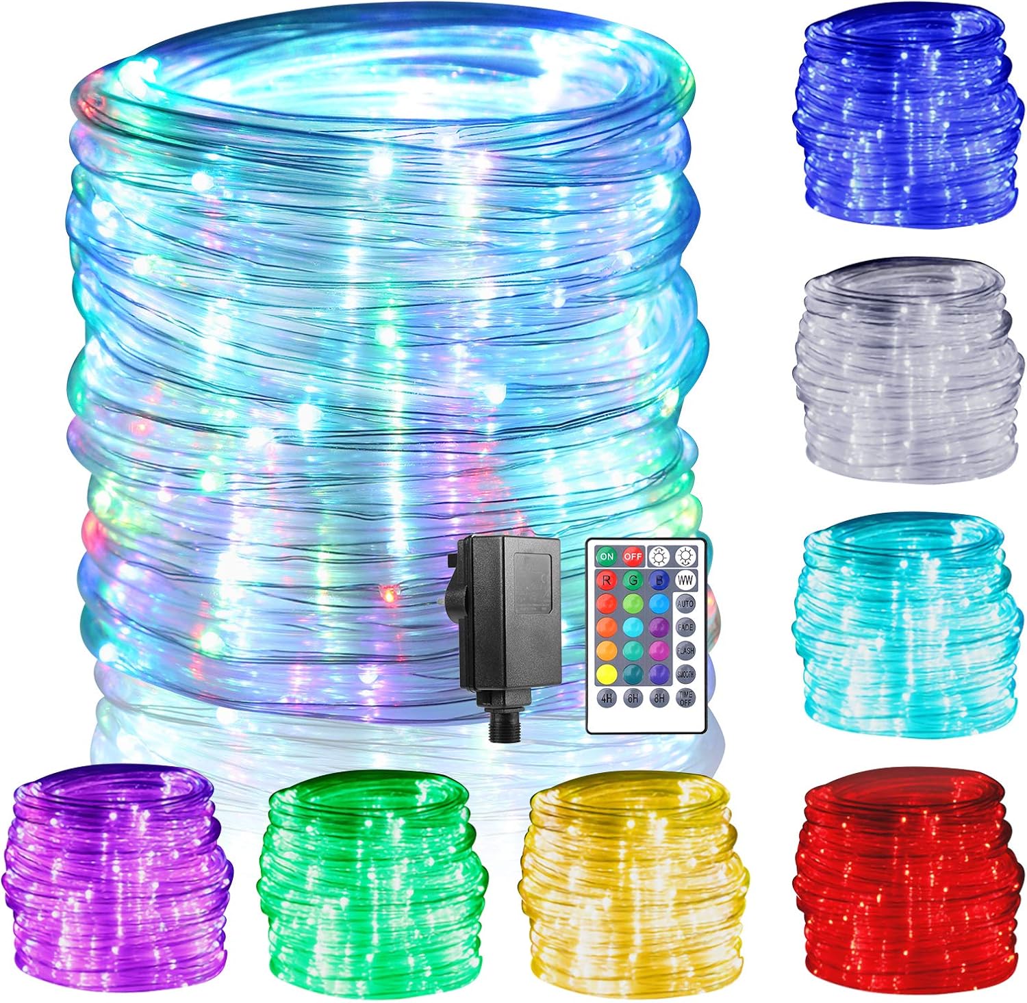 Rope Light Mains Powered, GreenClick 15M 150 LEDs Connectable Outdoor Rope Lights with Remote