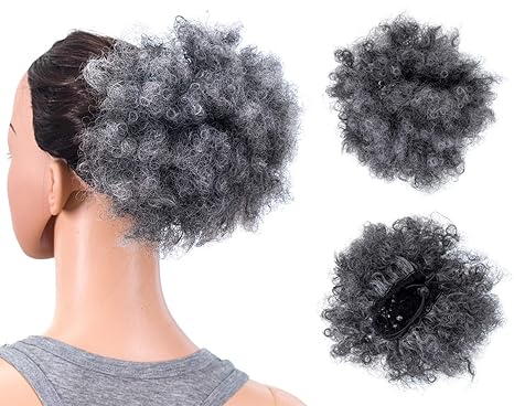Gray Swacc Afro Puff Drawstring Ponytail Kinky Curly Afro Clip On