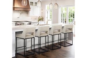 RNKSFX Counter Height Bar Stools Set of 4 for Kitchen Counter Modern Bar Chairs with Backs 26 Inch for Kitchen Island with Upholstered Faux Leather Seat and Metal Frame, Beige