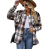 Basicspace Womens Casual Plaid Flannel Shirts Jackets Long Sleeve Lapel Button Down Fuzzy Shacket Jacket